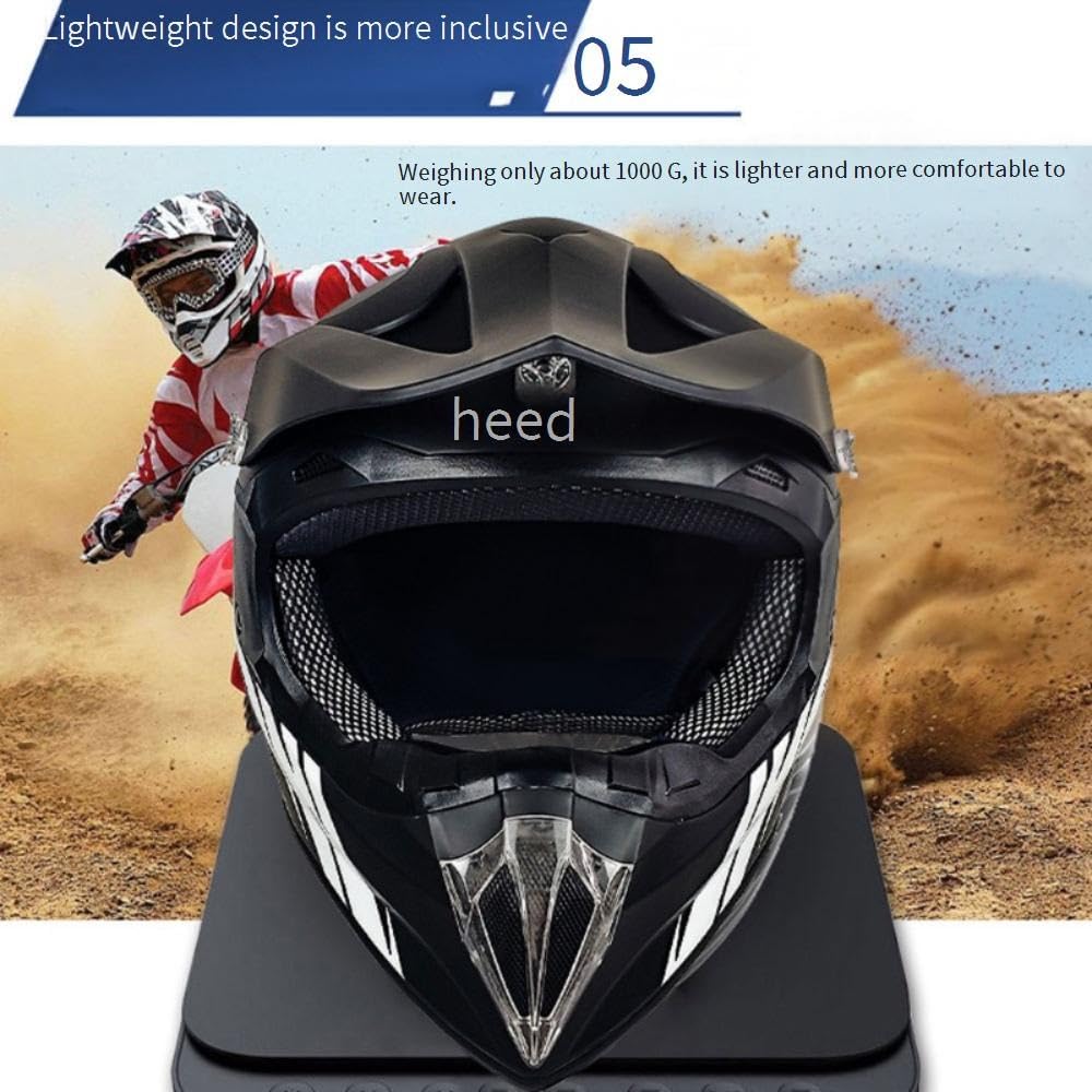 Jeunesse Enfant Hors Route Moto Casque, avec Gants Lunettes Masque, MTB VTT BMX Une Descente Quad Moto Cross Accident Casque Unisexe, Approuvé par Le Dot
