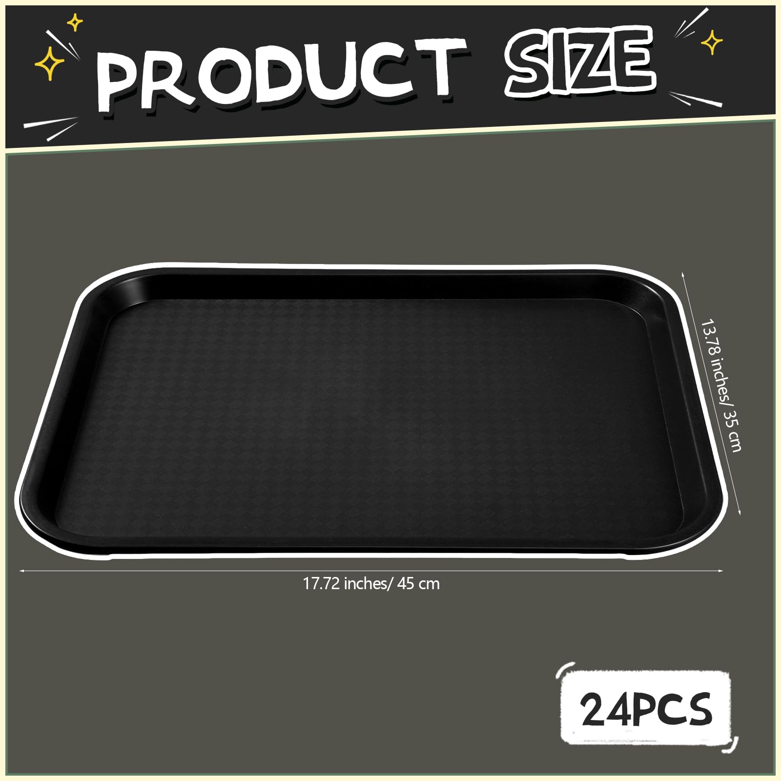 Menkxi 24 bandejas de plástico de comida rápida a granel para restaurante de 14 x 18 pulgadas, bandejas rectangulares de comida para cafetería, bandeja antideslizante para servir camarero, cocina,