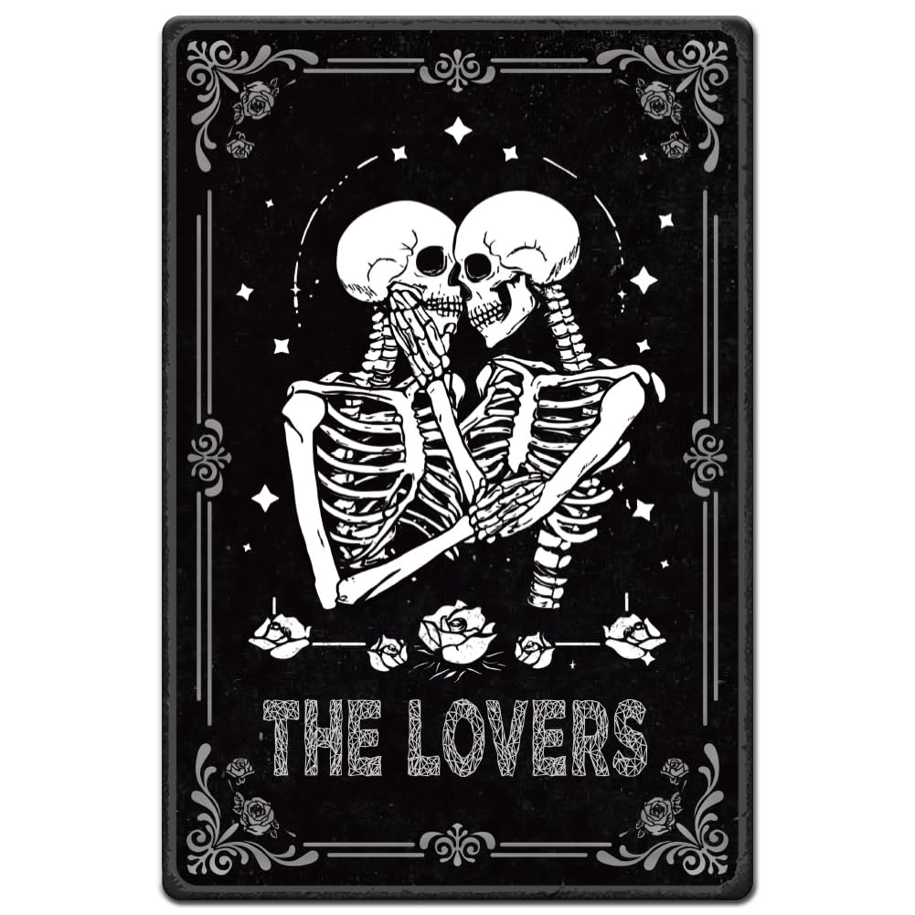 Targa Vintage In Metallo 20x30 Cm "The Lovers" Con Teschio Gotico - Effetto Ruggine, Arredamento Da Parete Retrò Per San Valentino, Casa, Bar O Ufficio - 3