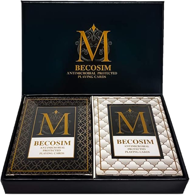 BECOSIM Playing Cards Plasstic Playing Cards PVC Waterproof Standard Playing Card Deck Magic Poker Blackjack Cards For Family Games Camping Outdoors 2 Pack(Black & White)