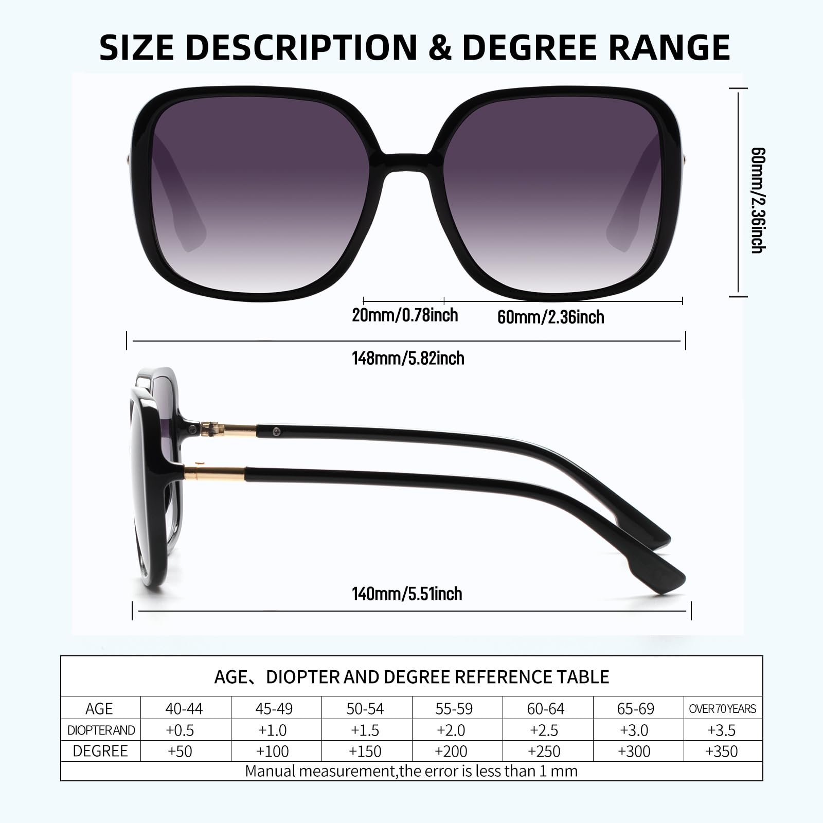 KAEOISFU Oversized Square Frame Reading Sunglasses Women, Black-gray Lens - Image 3