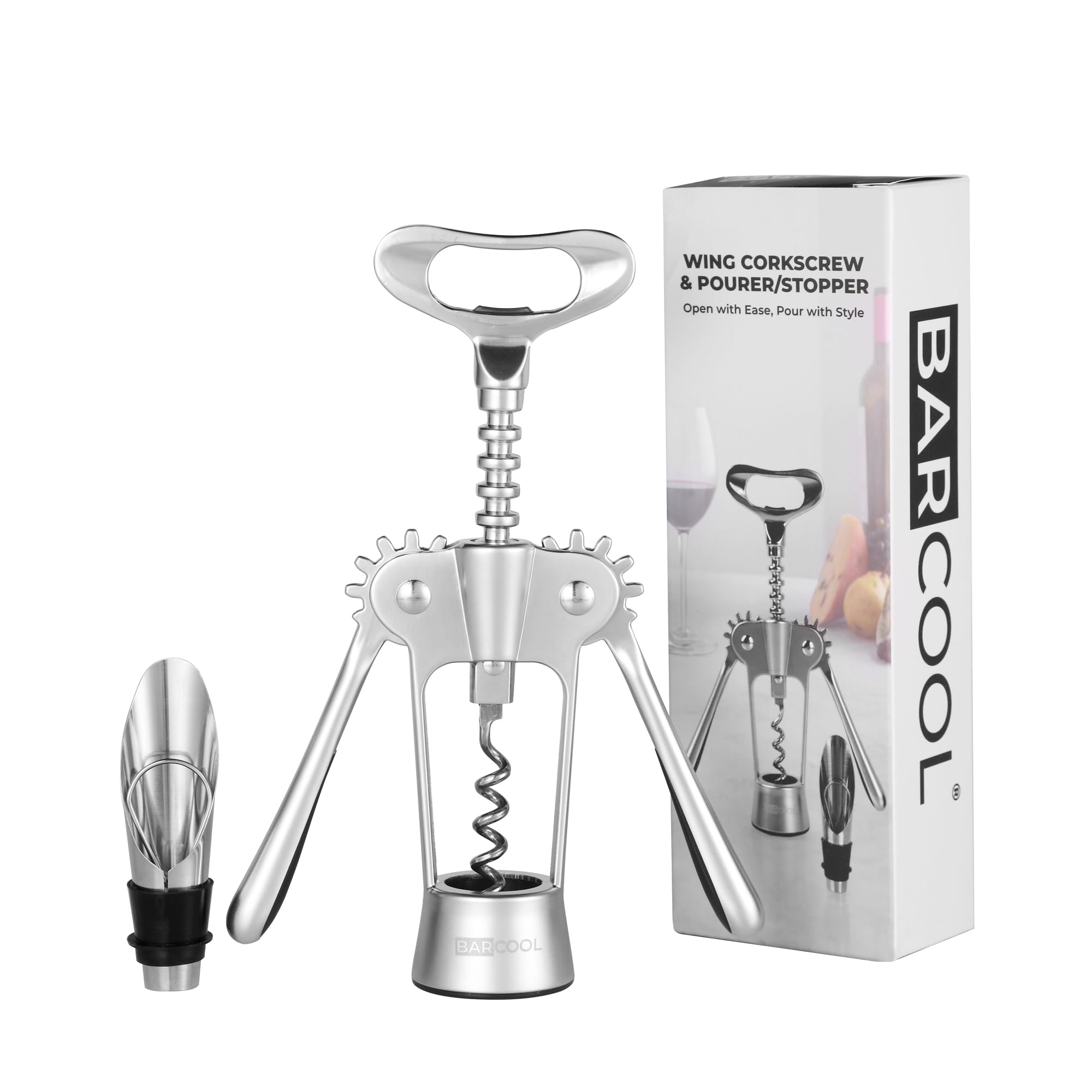 Barcool Premium Wine Bottle Opener, Wing Corkscrew with Pourer & Stopper