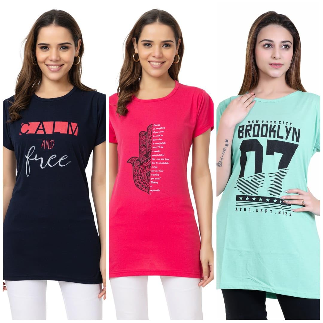 Women’s Cotton Printed Regular Fit T-Shirt/Top/Long Nightwear T-Shirt | Soft, Breathable & Comfortable for Women Stylish Nightwear for Home((bb-image-34