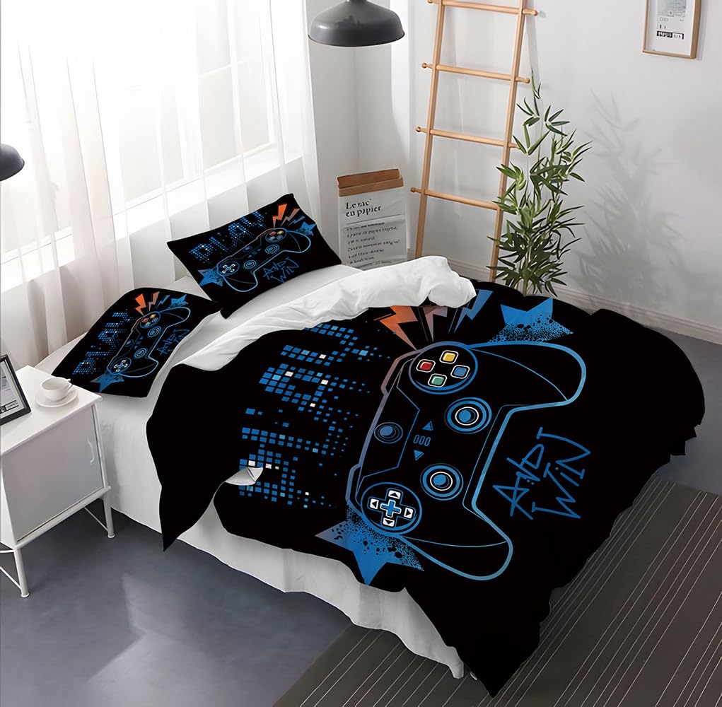 Housse de Couette Gamer 135x200 cm,3D Impression Parure de Lit Gamer,Housse de Couette Enfant en Microfibre + 2 Taies d'oreiller 50x75 cm