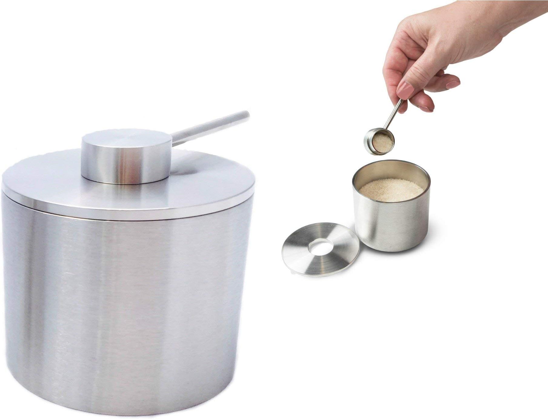 Grind Gourmet Salt Cellar, Spice Jars Stainless Steel, Storage Spice Jars Silver Cellar With Spoon Solid Stainless Steel Holder (Large, Silver)