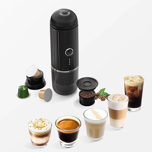 Miniatura 9 de Máquina de café espresso portátil con autocalentamiento de 3-4 minutos, cafetera eléctrica recargable de 12 V, 19 bares, compatible con cápsulas NS
