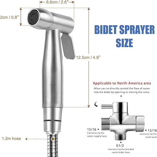 Miniatura 3 de Pulverizador de bidé para inodoro, kit de rociador de inodoro de bidé de mano, rociador de pañales de tela de acero inoxidable con control de