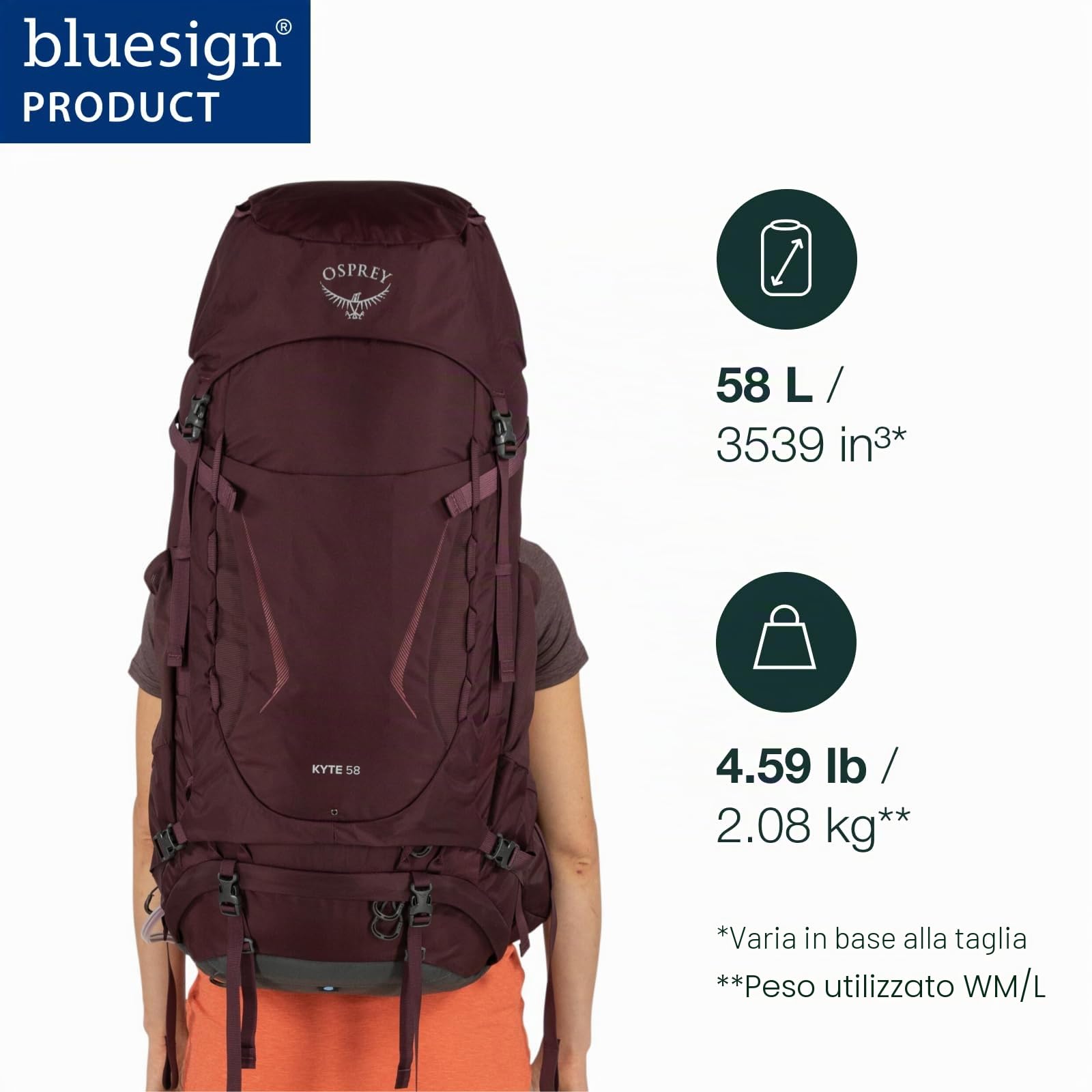 Osprey Kyte Zaino da trekking donna, 58L Medium/Large, Rocky Brook Green