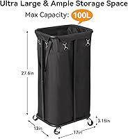 Vista 4 de WOWLIVE Cesta de lavandería con ruedas de 100 litros con ruedas, cesta grande para la ropa sucia, carrito organizador de lavandería con marco