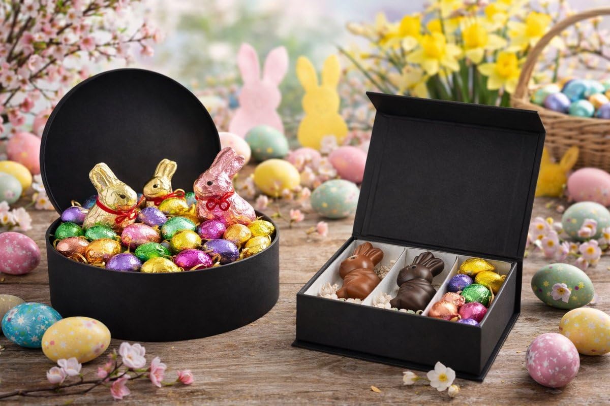 Confezione regalo alimentare di lusso nera magnetica 16,5 cm – Confezione da 10 – Scatola rigida premium per cioccolatini, pasticceria, regali, matrimoni ed eventi
