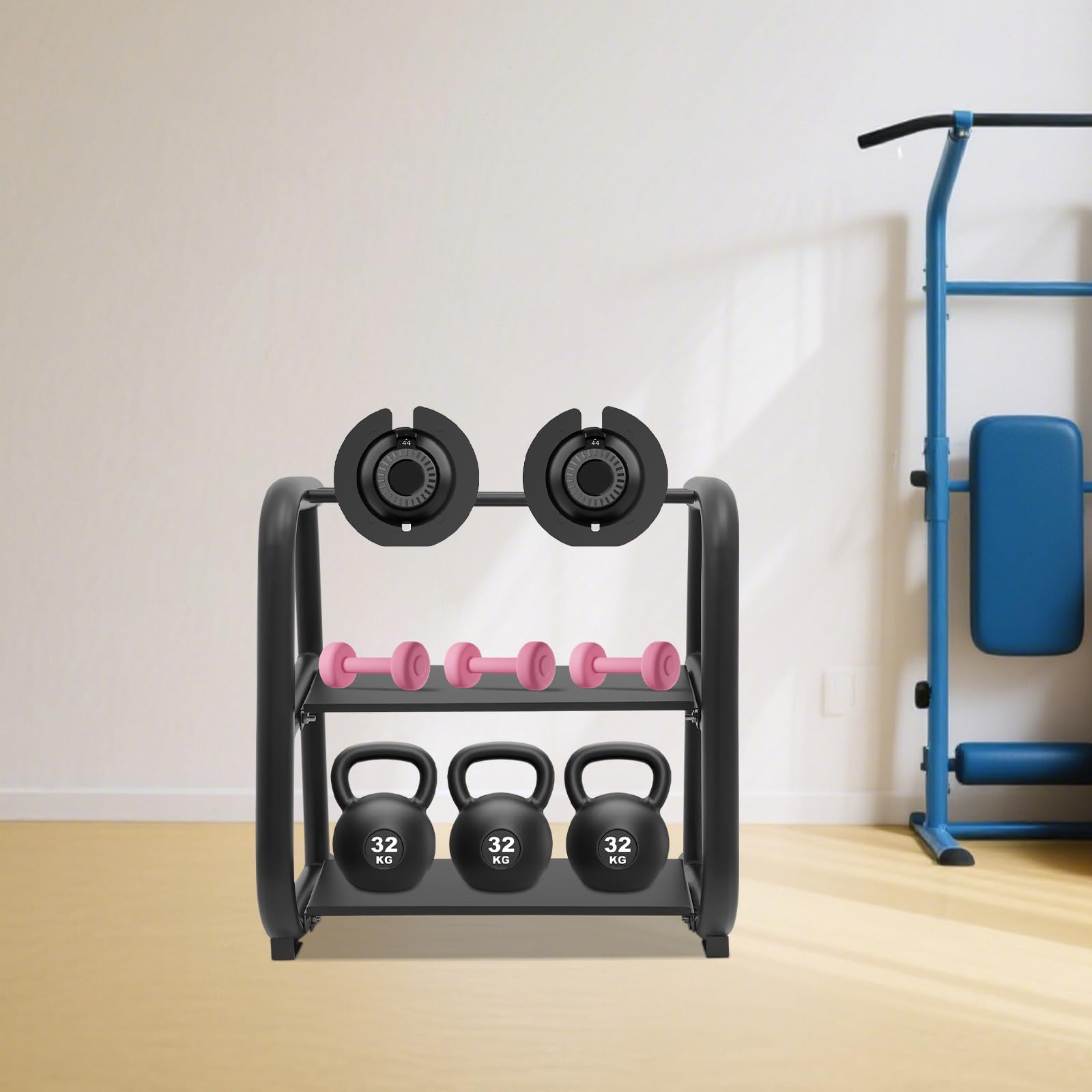 Supporto multifunzione per manubri e kettlebell – 100 kg di capacità di carico (solo scaffali)