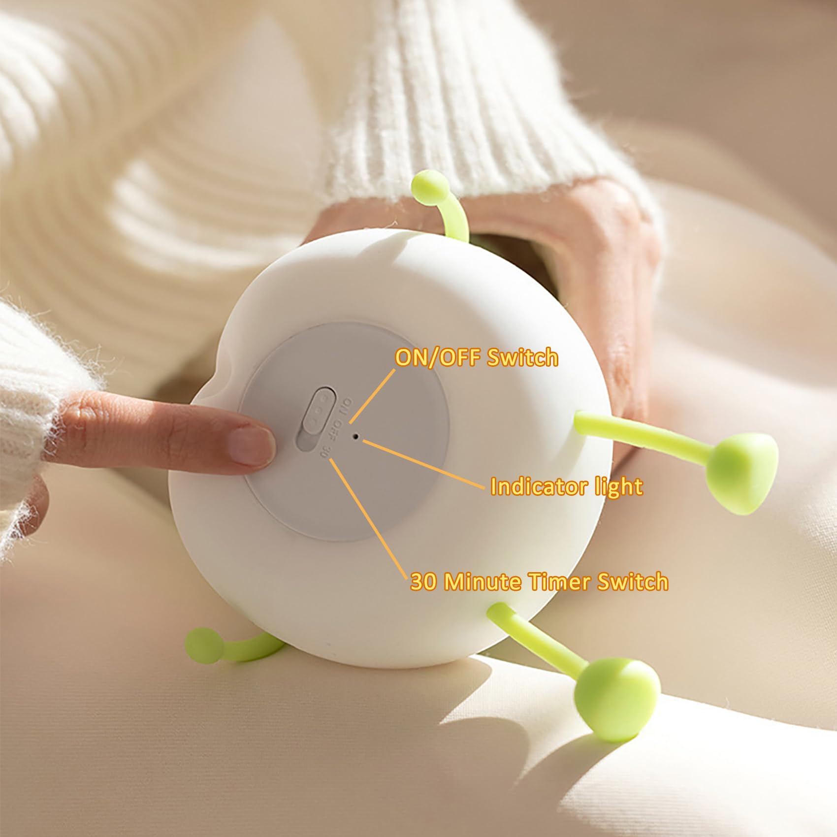 Luz Nocturna Infantil, Cebollino Silicona Luz Bebe Nocturna Tocar Niño pequeño Lámpara con Temporizador Recargable Luz de Noche para Bebé Niños Mujeres (2 Pieza)