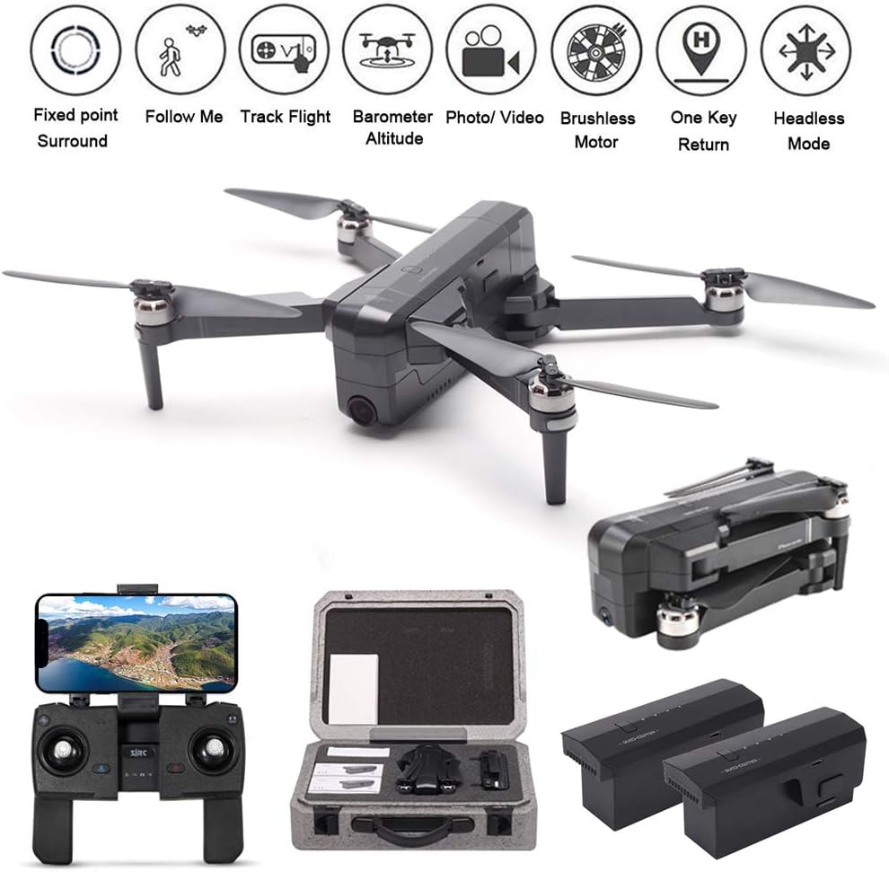 XFUNY SJRC F11 GPS Drone 5G WiFi FPV RC Drone Foldable 2K Camera Record Video App Control iOS Android One-Key RTH Follow Me 3D Visual Brushless Motor Track Flight Headless 2 Battery+Handbag