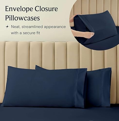 Miniatura 3 de Juego de sábanas divididas tamaño King (5 piezas) de 400 hilos, 100% algodón dividido para camas ajustables, sábanas súper suaves, se adapta a