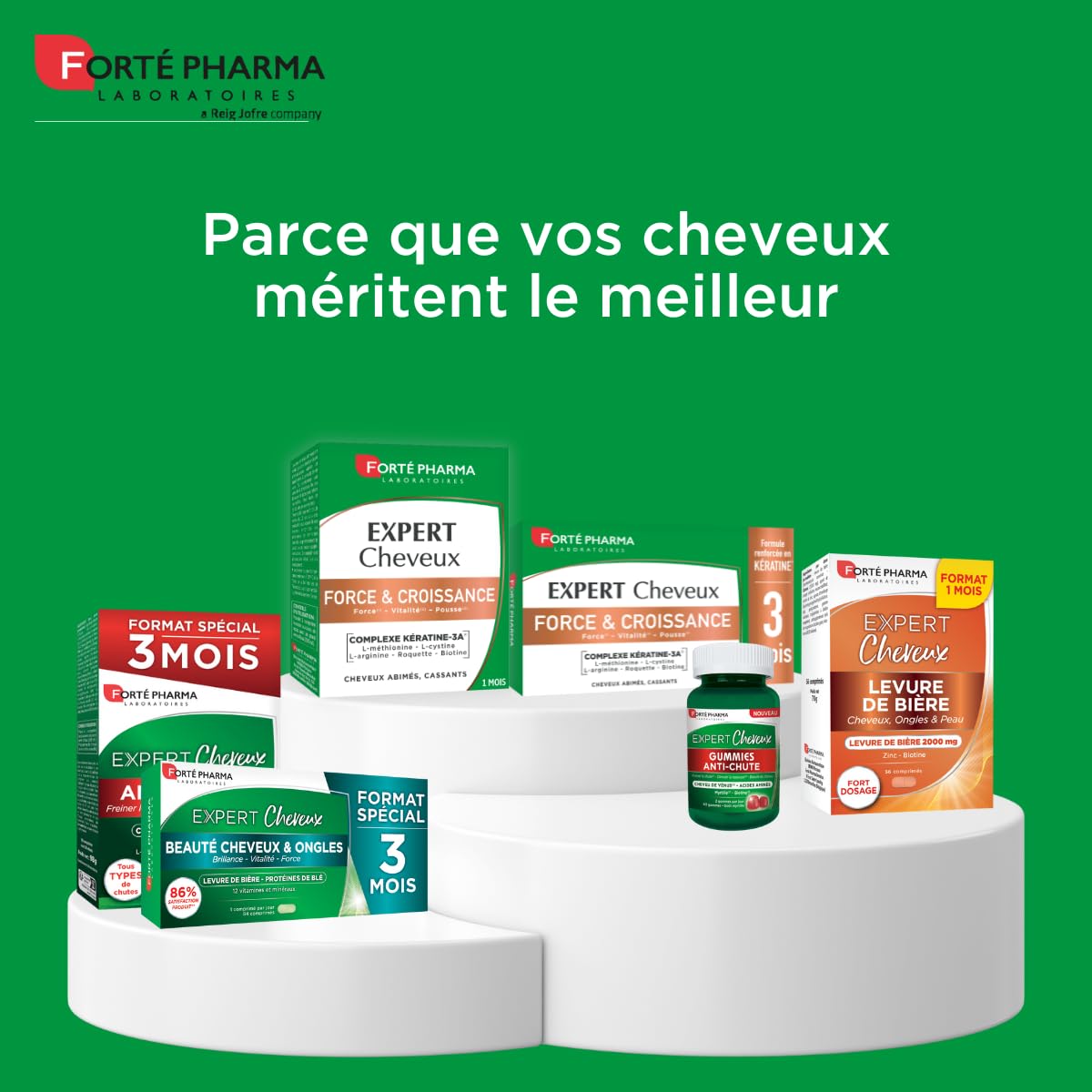 Forté Pharma Complément cheveux Expert Cheveux Force & Croissance 90 cp | Complément alimentaire Vitalité capillaire pour cheveux abîmés & cassants, renforcé en Kératine, 3 mois renouvelable