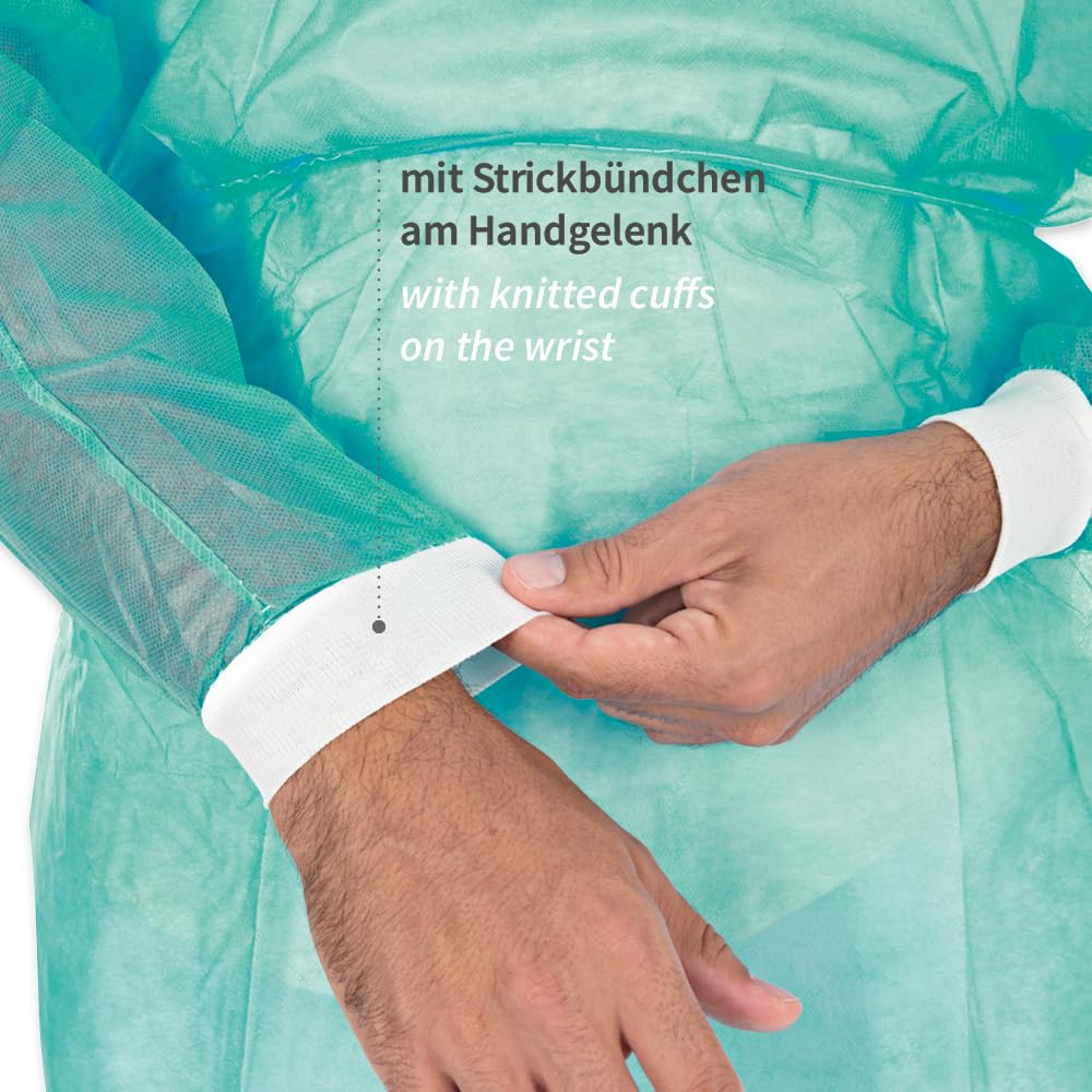 FRANZ MENSCH 100 Stück Hygostar Kittel mit Strickbündchen | PP, dunkelgrün, L, L: 115cm, Umfang: 140cm, Karton, Laborkittel, Schutzkittel, Einwegkittel