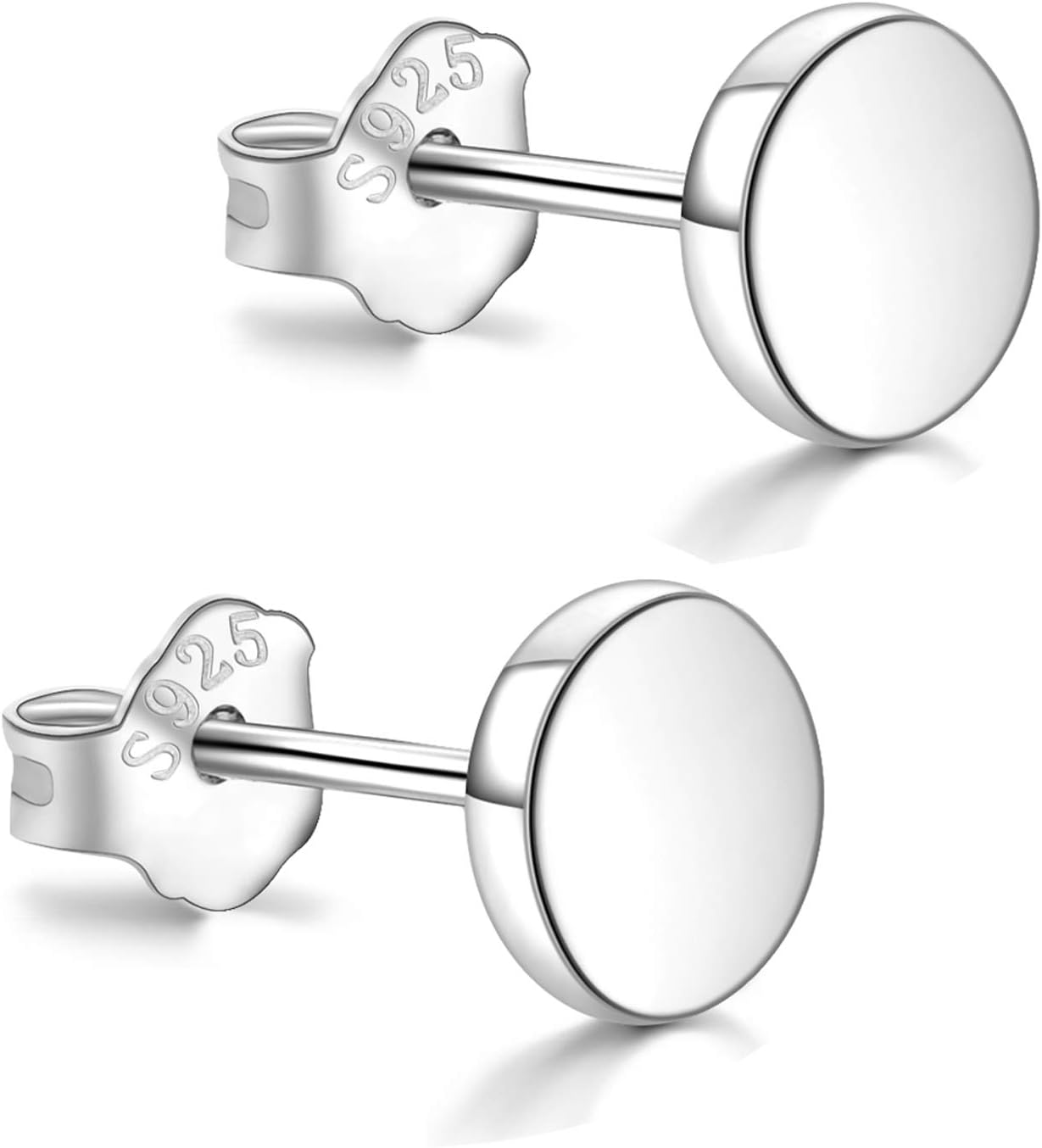 White Gold Plated Sterling Silver Dot Stud Earrings 3mm-8mm Options, Flat Round Disc Studs Hypoallergenic Jewellery
