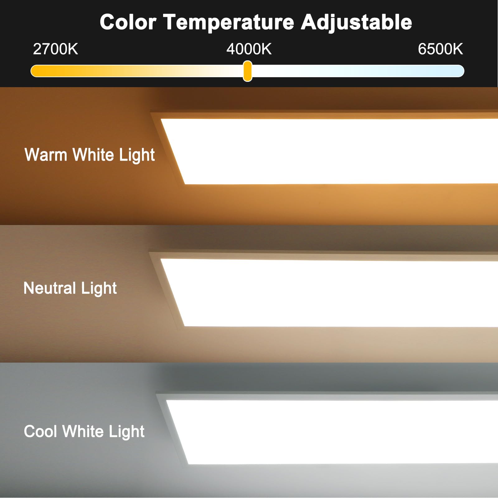 LED Deckenleuchte 120x30 cm, Panel Ultraflach aus Aluminium mit Fernbedienung, Dimmbar Lampe, Einstellbare Farbtemperatur (2700K Warmweiß - 6500K Kaltweiß), Beleuchtung in Wohn- Schlaf- Badezimmer