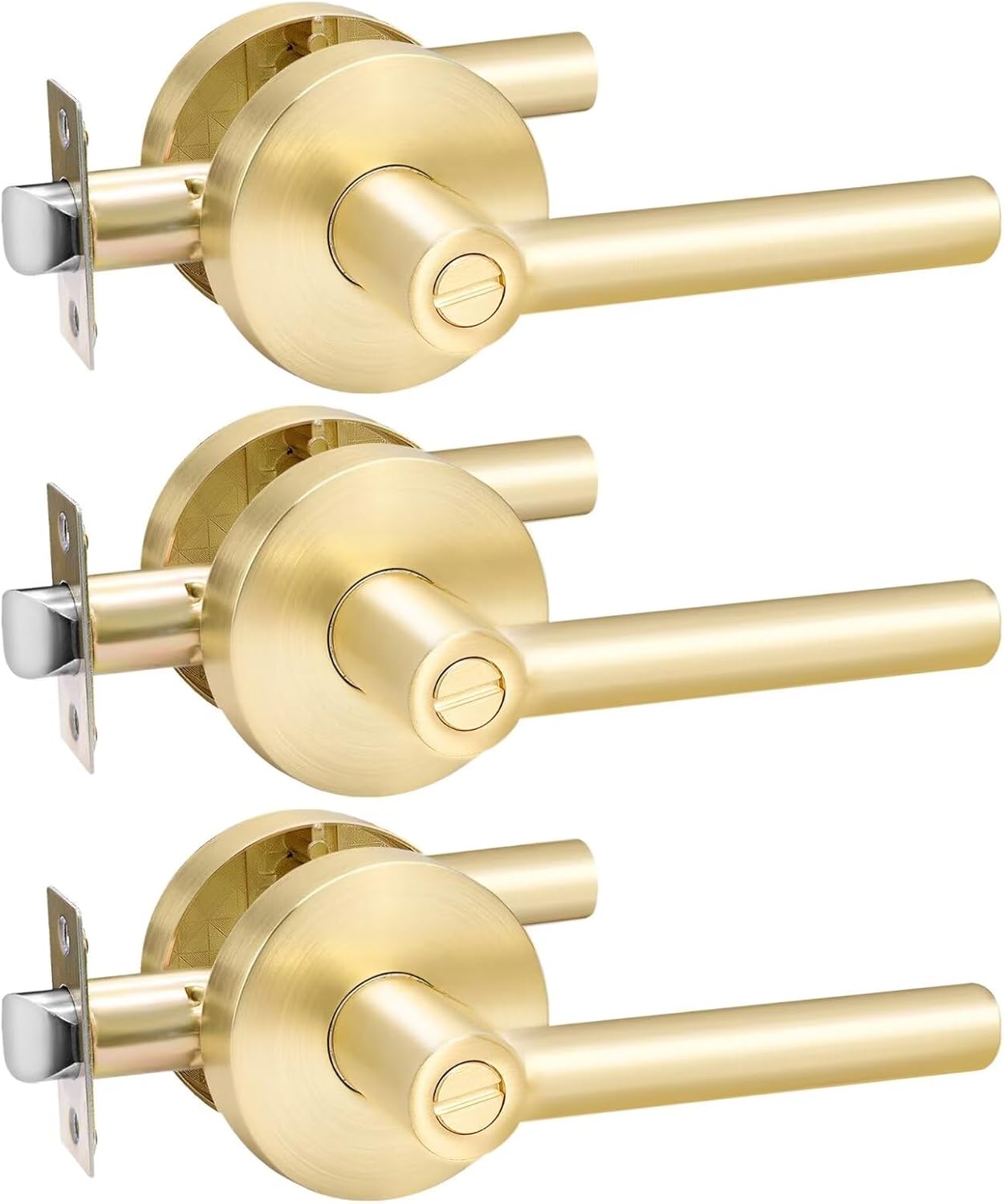 Karlstone 4 Pack Heavy Duty Door Knob with Key,Keyed Door Handles with Lock Contemporary Round Bedroom Bathroom Brass Door Lever