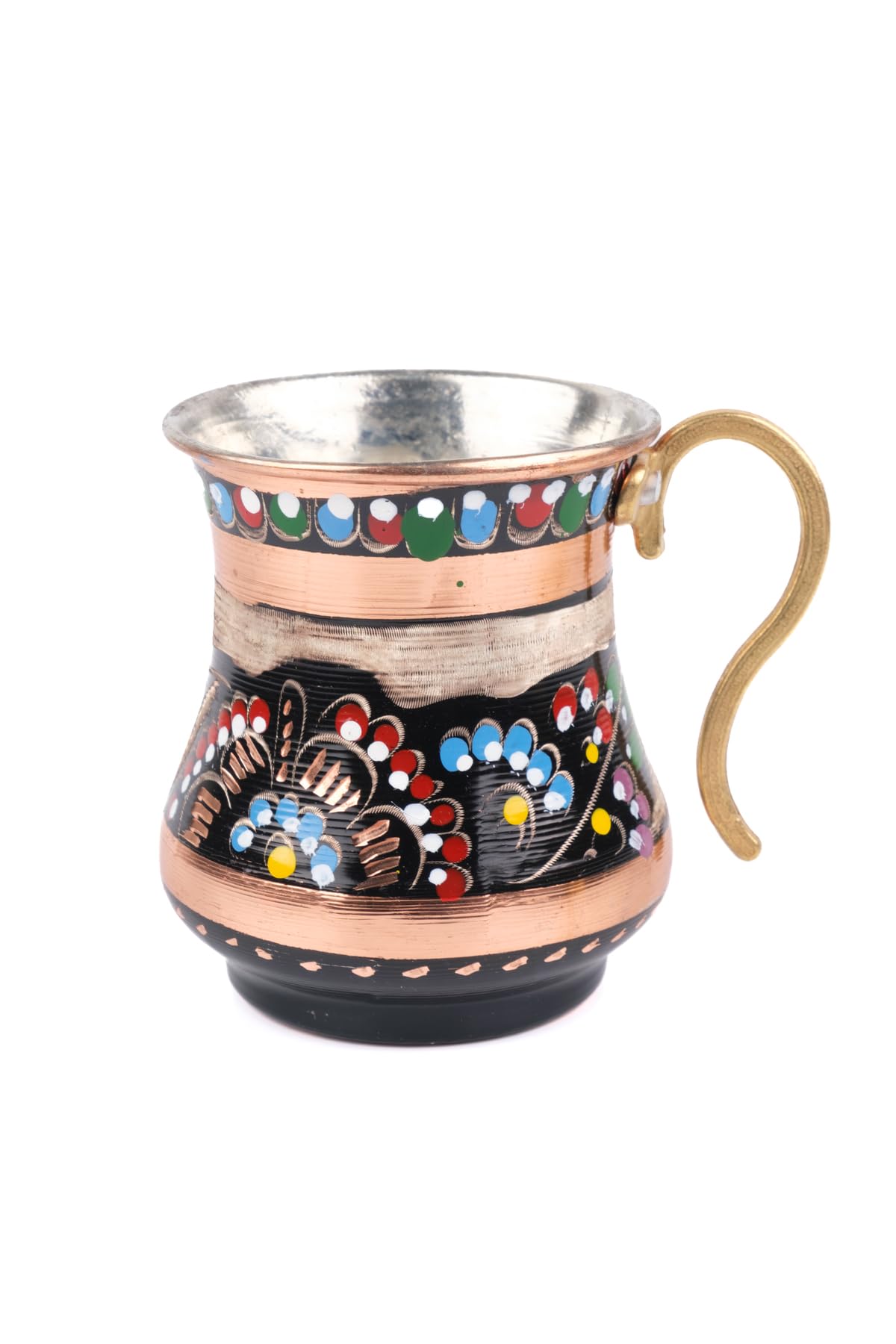 Copper Enamel Water Buttermilk Glasses Set of 2 - Hand-Painted Multi-Color Design - Traditional Turkish Drinkware