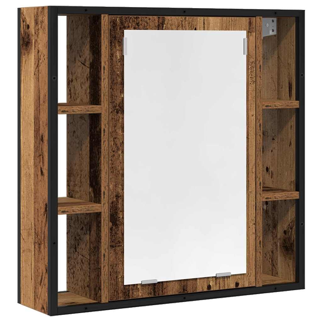 Armadietto da bagno con specchio effetto legno anticato, 60 x 16 x | Armadietto da parete salvaspazio per bagno e WC degli ospiti con vetro a specchio trasparente e spazio aggiuntivo all'interno