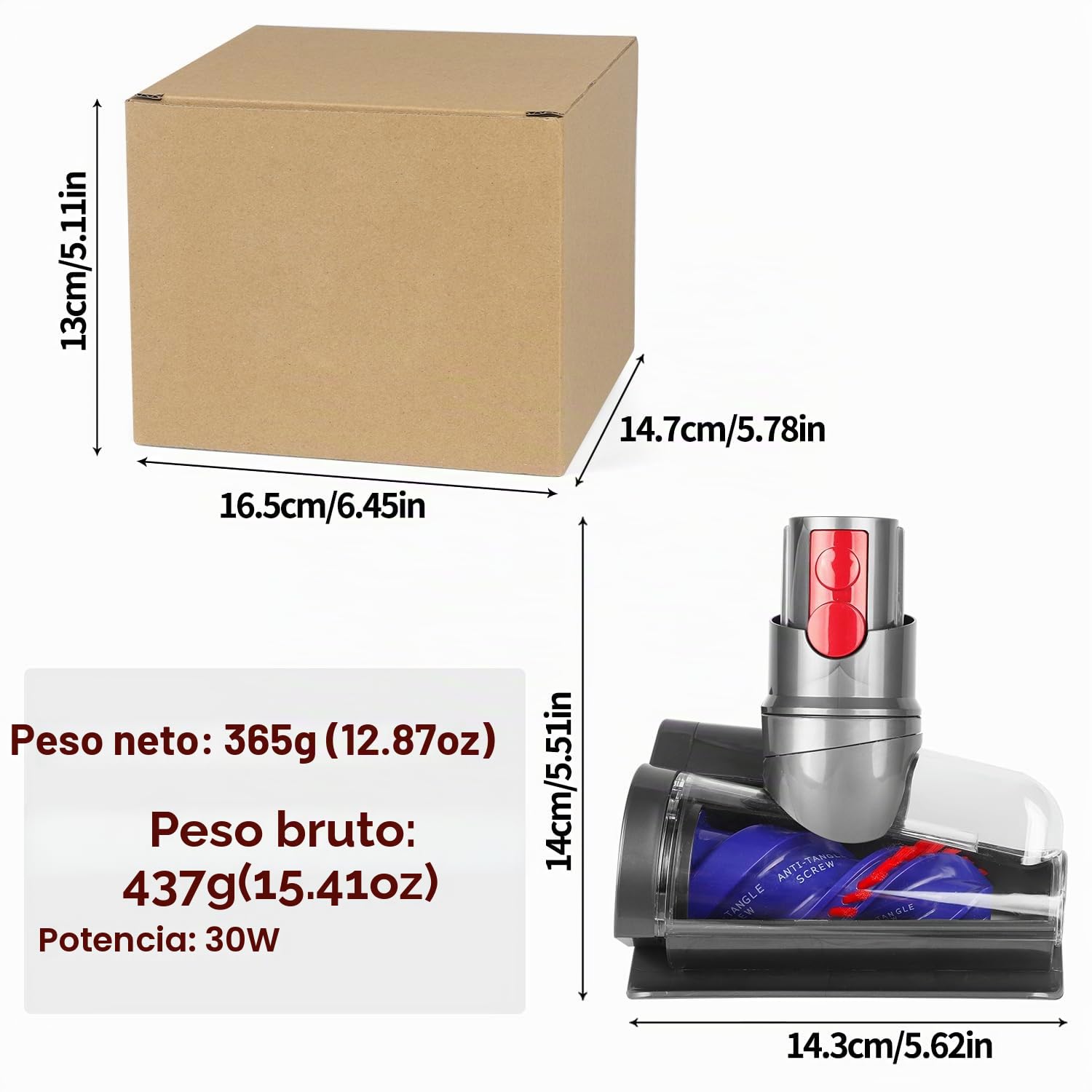 Cepillo Anti-enredos para Dyson V12 Detect Slim SV20, Accesorio para aspiradora para colchones, tapicería y Pelo de Mascotas, Accesorio de Repuesto Compatible