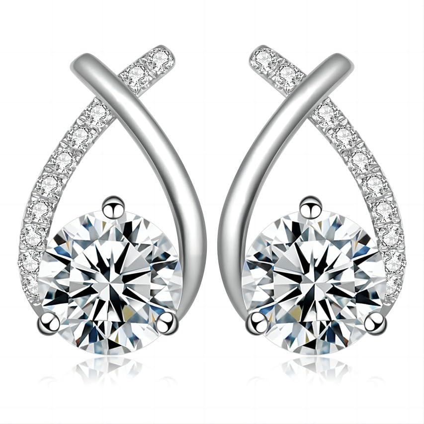 Moissanite Stud Earrings D Color VVS1 Moissanite Earrings 925 Sterling Silver 18K Gold Plated Friction Flat Bottom Mermaid Tail Earrings for Women