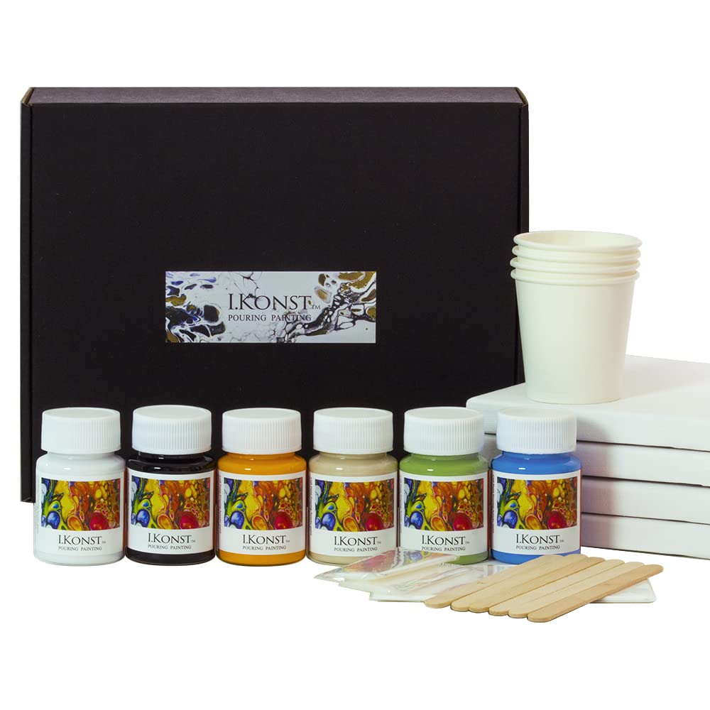 I.KonstPouring Paint with Cell Effect Painting Kit Set of six colors Pre Mixed Acrylic Chic Color No Need to add Silicone Oil for Perfect Cell Acrylic Paint Formula itakeartist