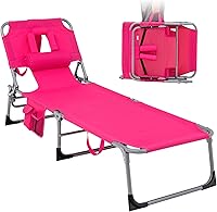 Vista 15 de Tangkula Silla de bronceado con agujero frontal, plegable y ajustable para patio, silla reclinable, para playa, tomar el sol, con bolsillo lateral