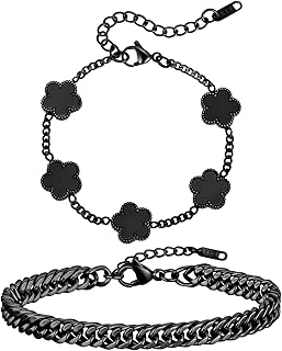 VNOX 2 PCS Floral Bracelets for Men Women -Womens Mens Stainless Steel Gold Cuban