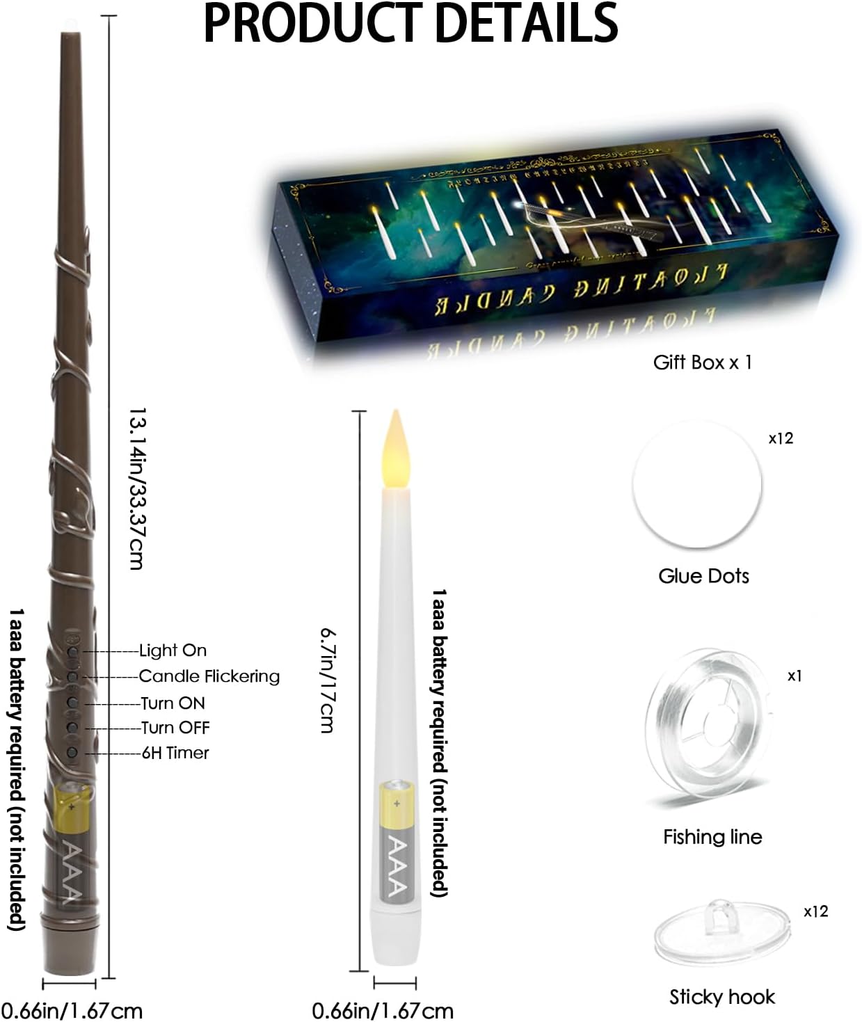 Lezonic Flameless Floating Candles with Wand，20 Pcs Magic LED Hanging Taper Candles，Flickering Battery Operated Taper Candle with Wand Remote for Halloween Decorations
