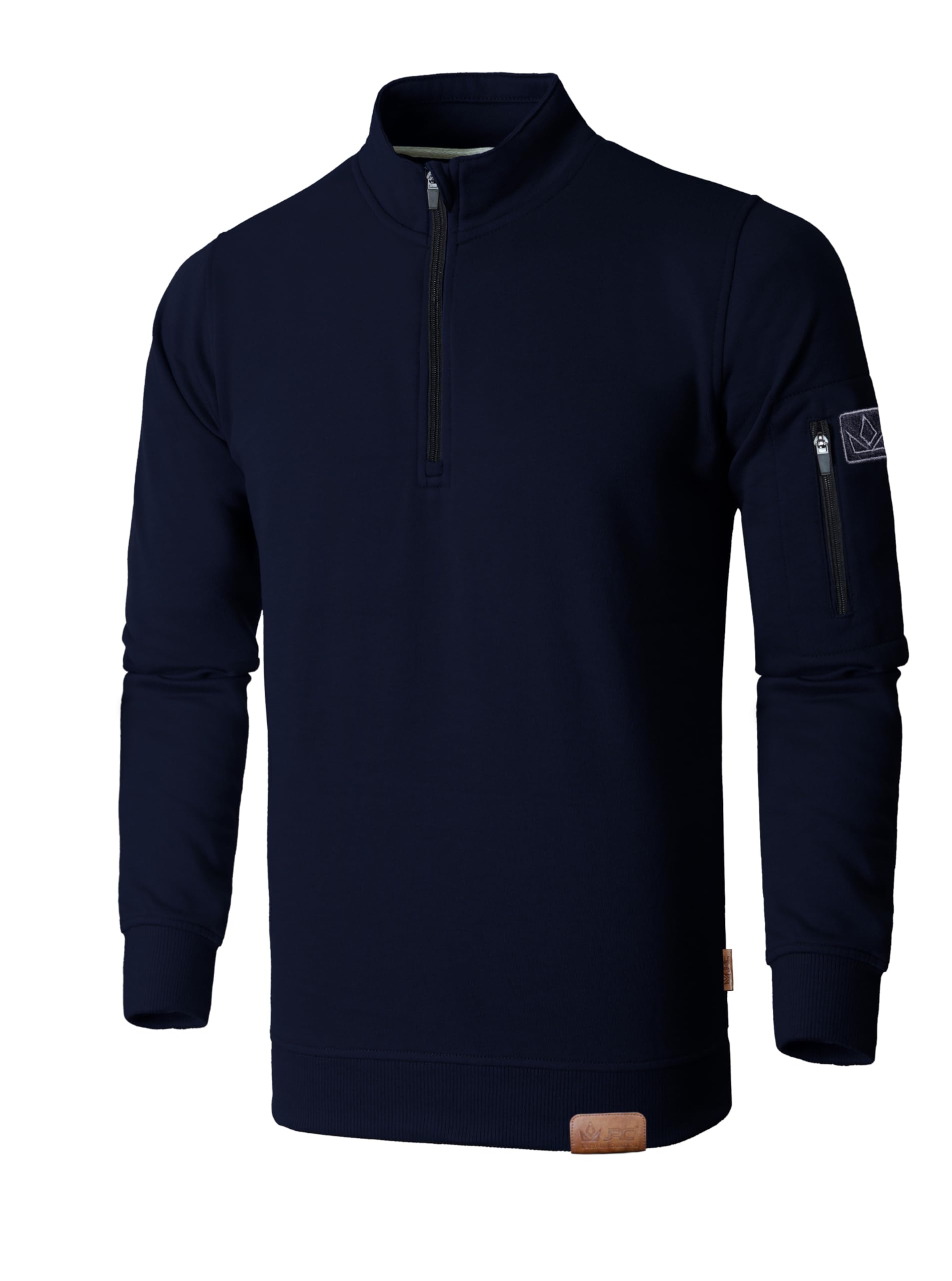 Jrc Just Royal Clothing Men's Navy Quarter Zip Mock Neck Fleece Jumpers With Sleeve Zip Pocket, Casual 1/4 Zip Sweatshirts, Pullover, Sweater (, M)