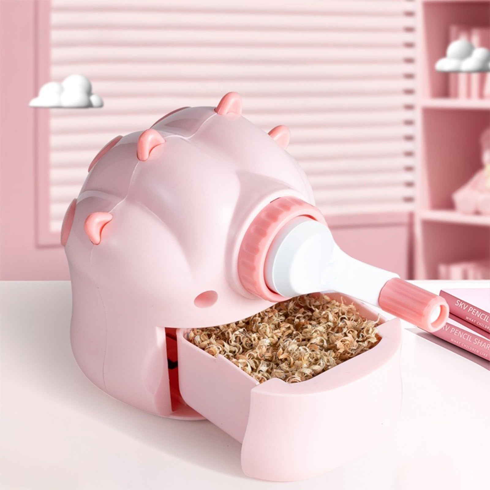 Cute Pencil Sharpener for Kids,Cats Shaped Pencils Sharpener with Spacious Leads Storage,Portable Pencil Sharpener for School Office Home (Pink)