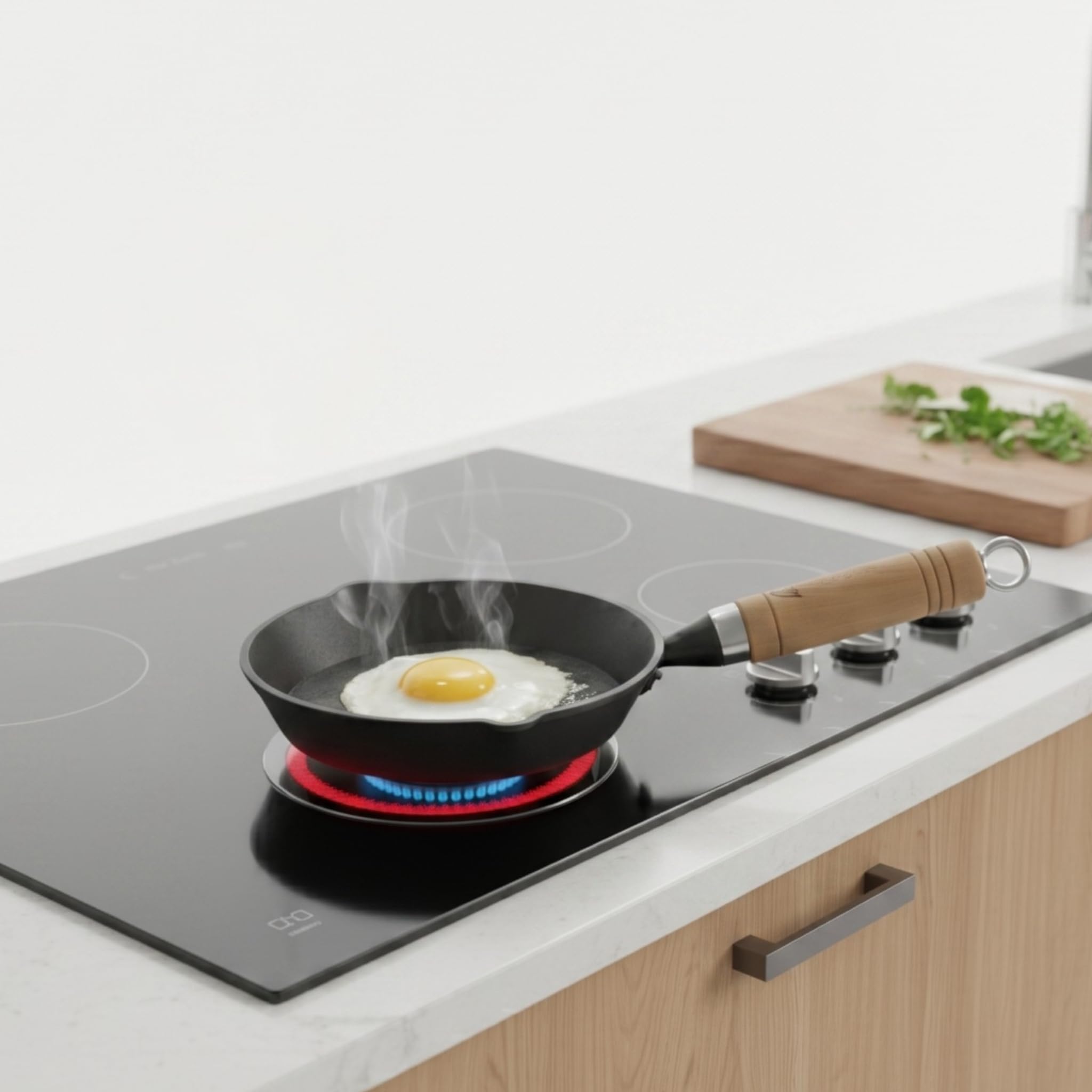TRILONIUM Cast iron Mini Fry pan 16 cms - Pre-Seasoned WHS6 - Small 16 cms, 0.66 Kgs, Sturdy Wooden handle Induction Compatible