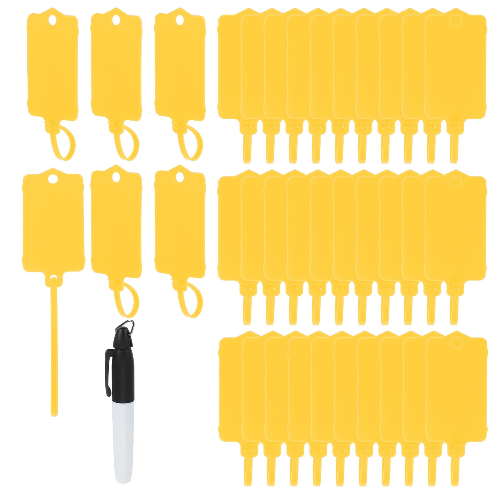 PATIKIL Plastic Tags 6.1"x1.46", 100 Pcs Blank Waterproof Shipping Label Security Seals Writable Hanging Tags Ties with Marker Pen for Labeling Luggage Logistics, Yellow