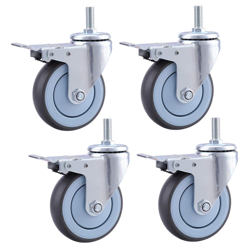 Set di 4 Rotelle Girevoli con Freno,Ruote per Carrello Heavy Duty,Barra Filettata M12,Cuscinetto a Sfere,360 °,capacità di Carico Massima a Ruota Singola 120kg(264 libbre)