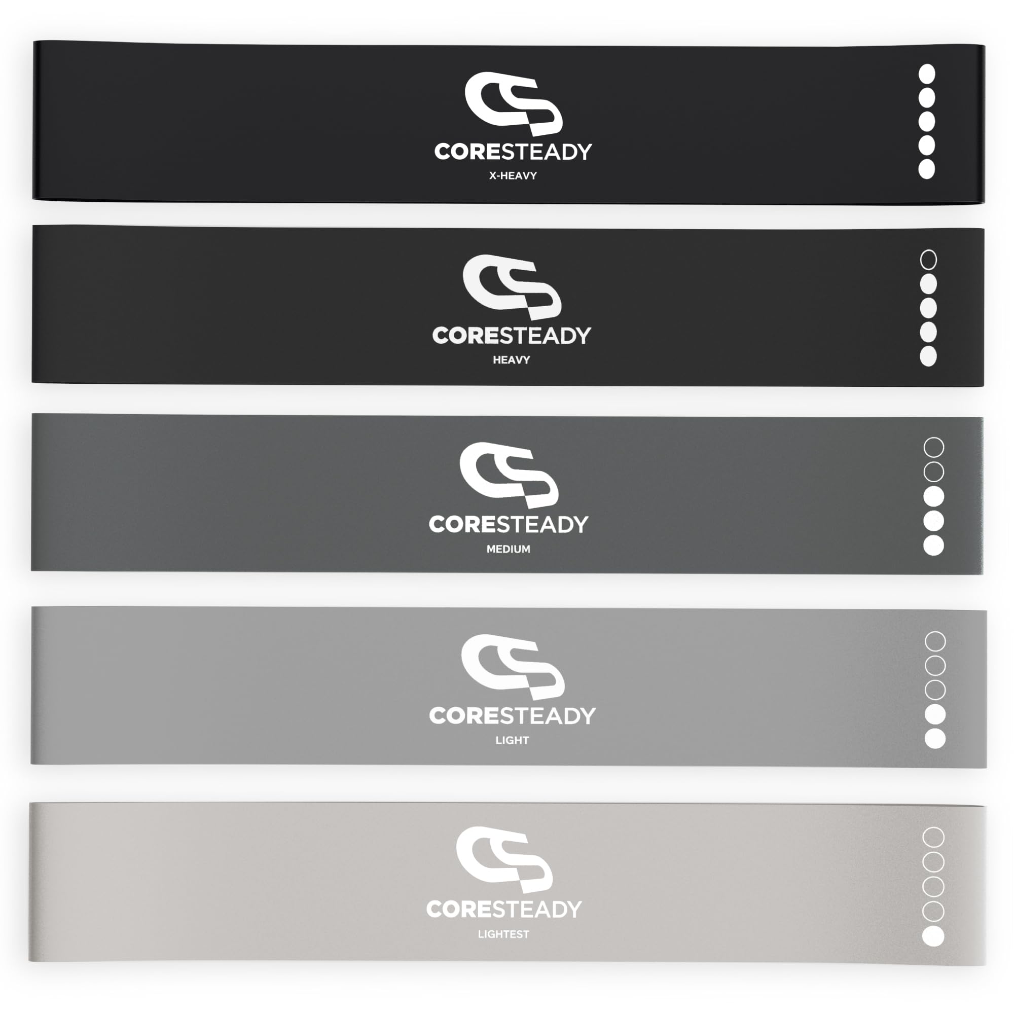 Coredisty Resistance Set of 5 - Mini Fitness & Loop Exercise Bands for Men & Women - Yoga, Body & Gym Sport Strength, Muscle & Tone - With E-Guide & Travel Bag