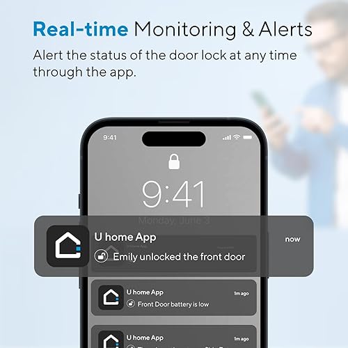 Miniatura 5 de ULTRALOQ U-Bolt - Cerradura inteligente para puerta delantera + adaptador WiFi Bridge, 5 en 1 sin llave con WiFi, aplicación, Bluetooth y teclado,