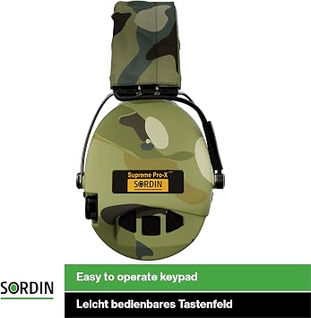 Sordin Supreme Pro X - Active Safety Ear Muffs with LED Light - Hearing Protection with Gel Seals - Camo Headband and Cups