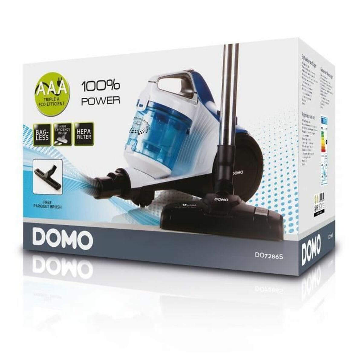 Domo DO7286S Aspiradora sin Bolsa, Blanco/Azul, 700 W, 1,5 litros, 1 decibelio