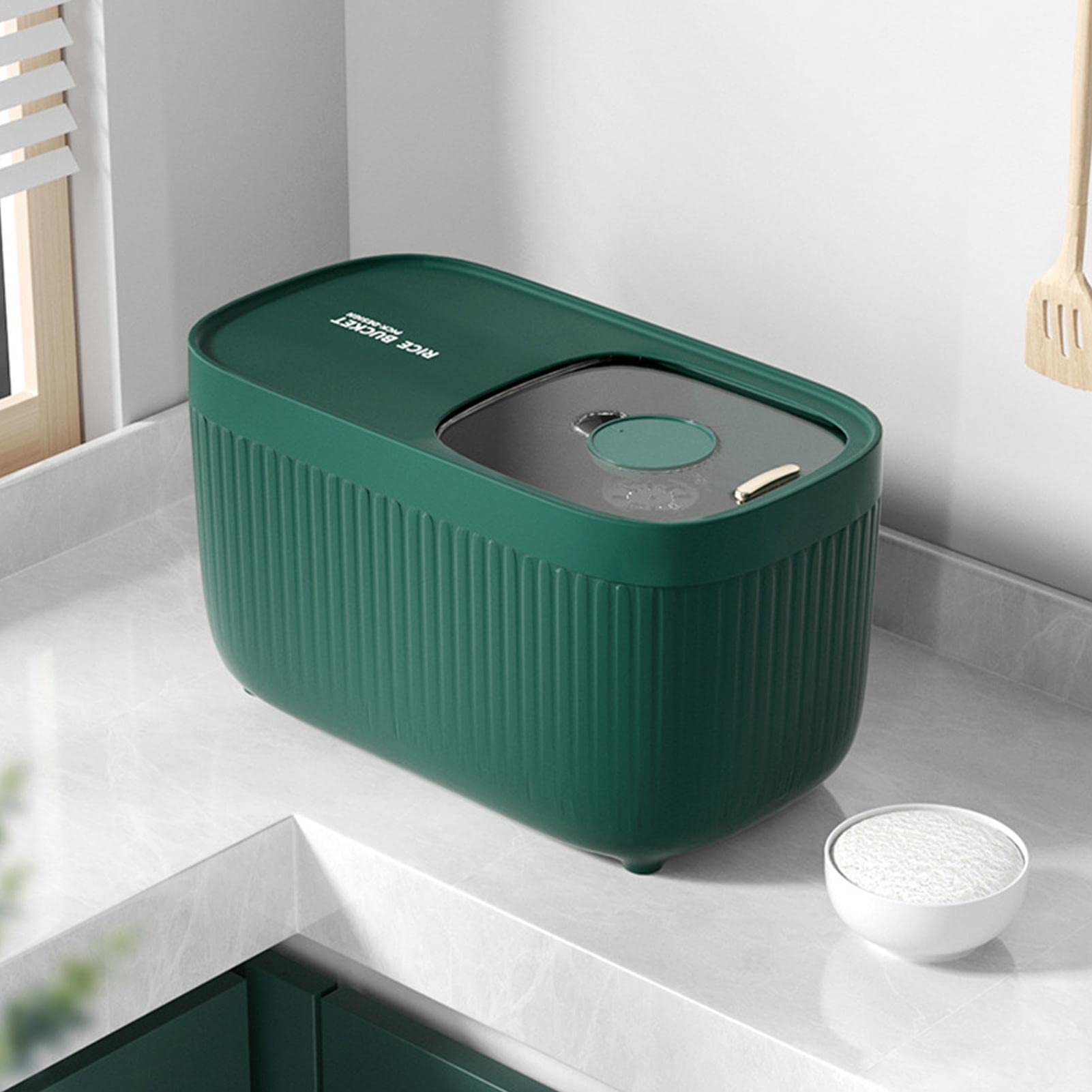 Contenedor de arroz dispensador de cereales, contenedor de alimentación de 15 kg, contenedor de alimentos secos, cubo de arroz sellado, apto para almacenar alimentos para gatos, comida