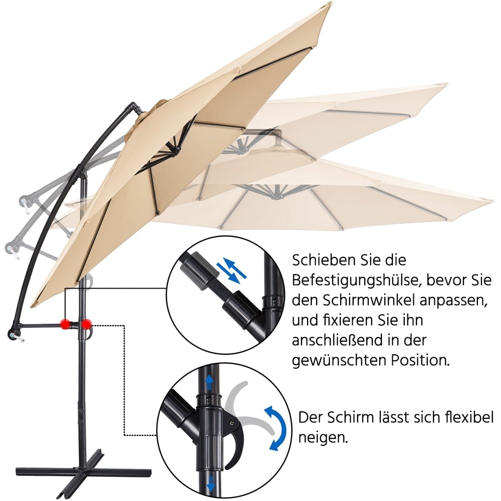 Yaheetech Ampelschirm Φ 300 cm Neigbar Achteckiger mit Kurbe, Hellbraun | Ampelsonnenschirm mit Windöffnung UV-Schutz 50+ Galgenschirm vor UV-Strahlen für Terrasse/Balkon/Garten/Strand