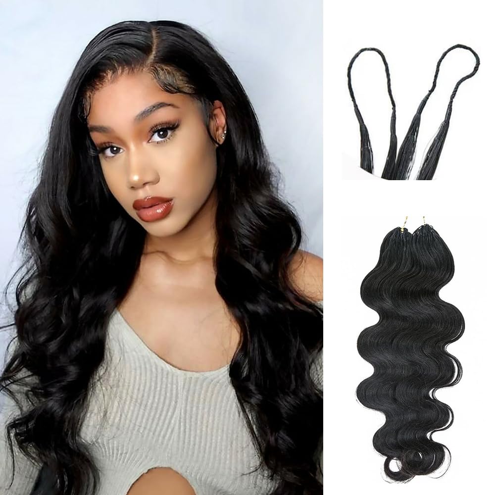 Body Wave Pre-Separated Crochet Hair Extensions Human Hair Knotless Pre-Separated Feather Crochet Braid Hair Extensions Natural Color 16 Inch 60g