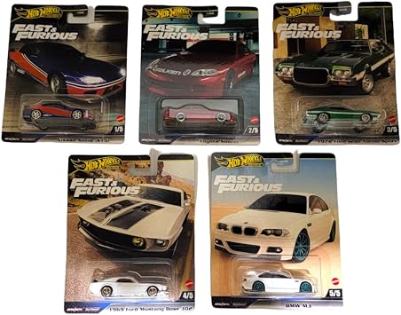 Hot Wheels 2024 Fast & Furious Premium Die‑Cast 5‑Pack (Mix 2, HNW46‑956F) | Nissan Silvia S15, Toyota Soarer, Ford Gran Torino, Mustang Boss 302 & BMW M3