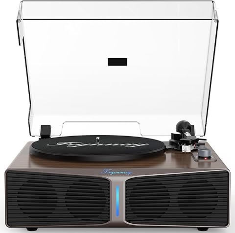 Tocadiscos con Altavoces, Tocadiscos Bluetooth con Altavoces Integrados, contrapeso Ajustable, AT-3600L, 33/45 RPM, Barra de luz de Brillo Ajustable, Color Marrón