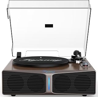 Tocadiscos con Altavoces, Tocadiscos Bluetooth con Altavoces Integrados, contrapeso Ajustable, AT-3600L, 33/45 RPM, Barra de luz de Brillo Ajustable, Color Marrón
