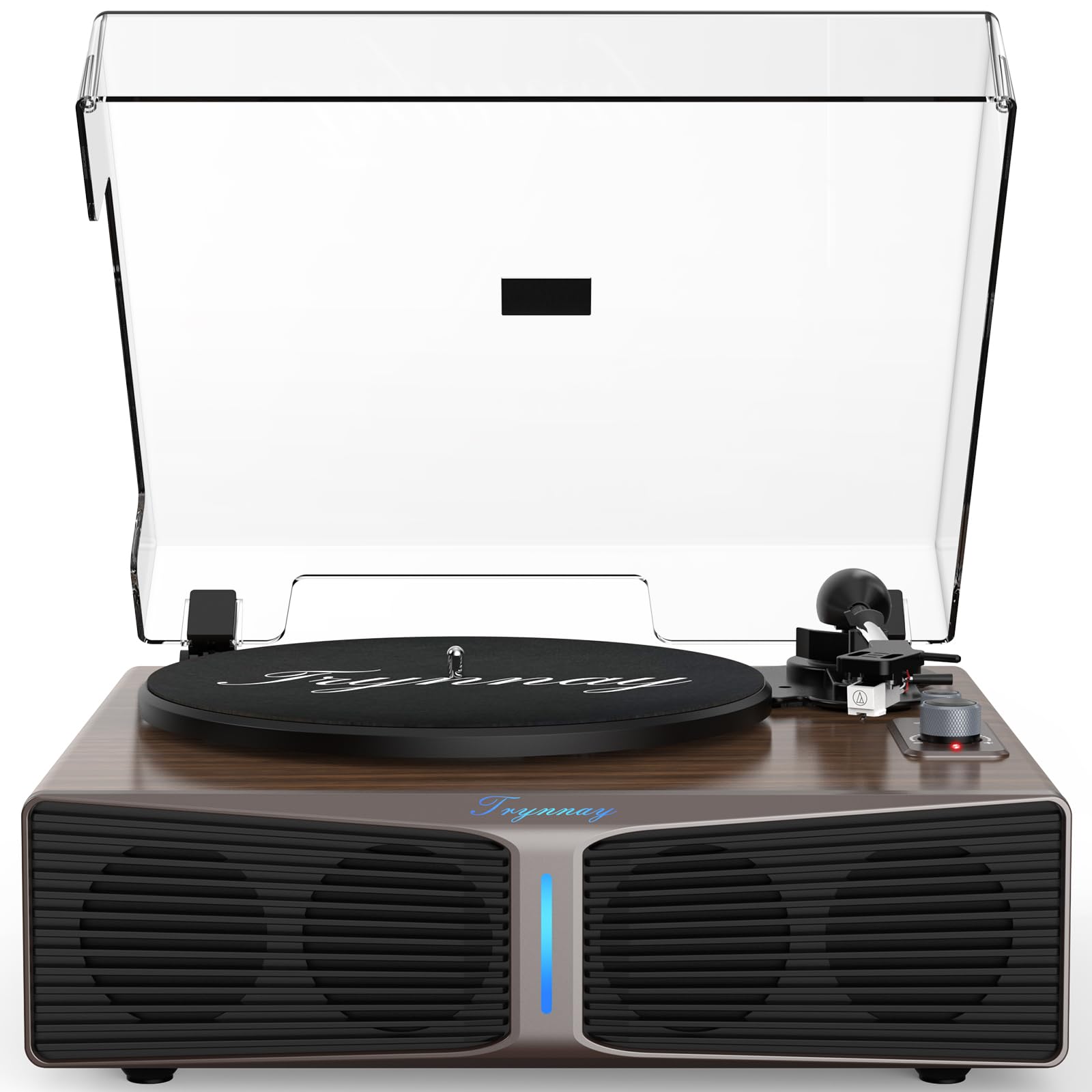Giradischi con altoparlanti, giradischi Bluetooth con altoparlanti integrati, contrappeso regolabile, AT-3600L, 33/45 giri, barra luminosa a luminosità regolabile, Marrone