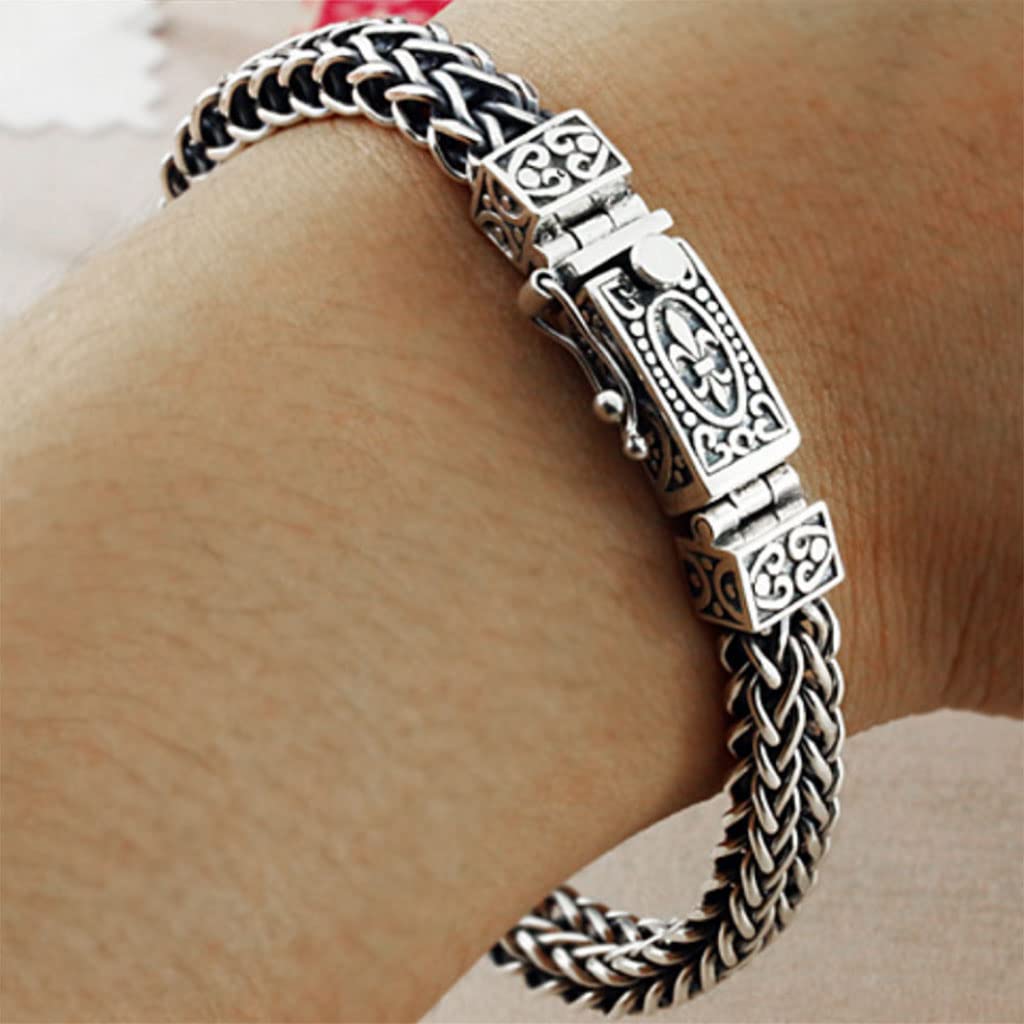 S925 Armband Aus Sterlingsilber Für Herren, Wikinger Thai Doppelreihe Handgeflochten Original Amulett Manschettenarmband, Vintage Hip Hop Schmuck Geschenke