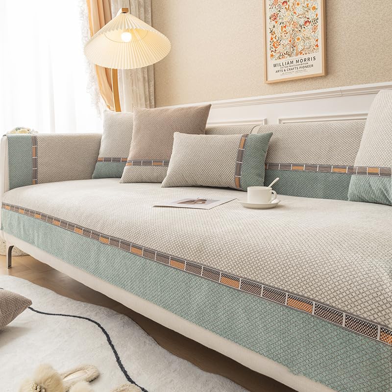 Jeté de canapé d'angle beige en chenille de qualité supérieure