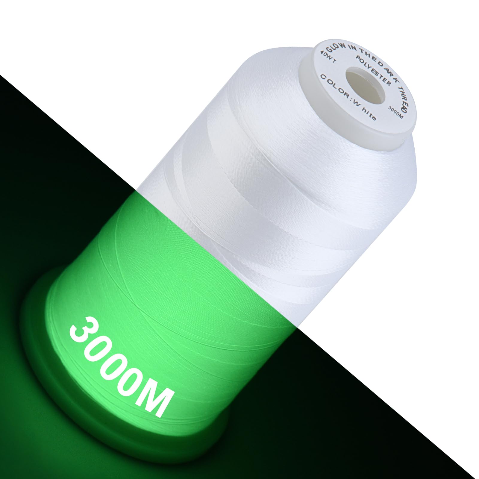 Simthread White Glow in Dark Thread 40WT for Embroidery and Sewing 3000M